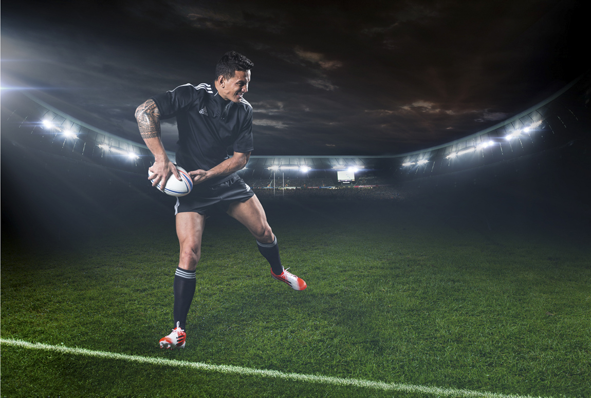 Adidas - Sonny Bill Williams photographed in studio then montaged into supplied stadium image