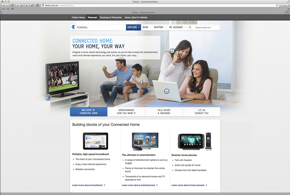 Telstra - Website homepage refresh for ‘Connected Home ‘ campaign